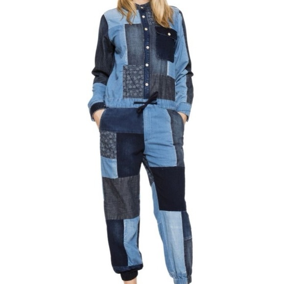 PRPS Pants - PRPS Denim Patchwork Jumpsuit coverall Flight Suit size L. Barrel legs. Utility